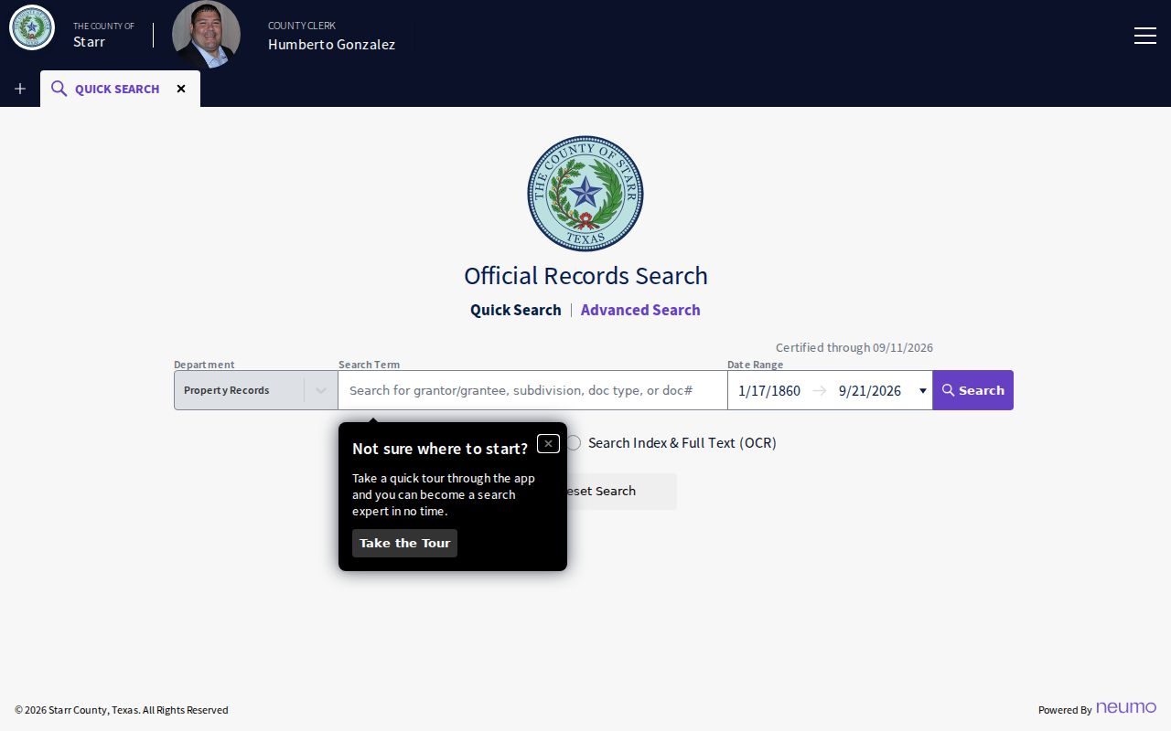 Starr County warrant search distinction: county public-record portal search controls