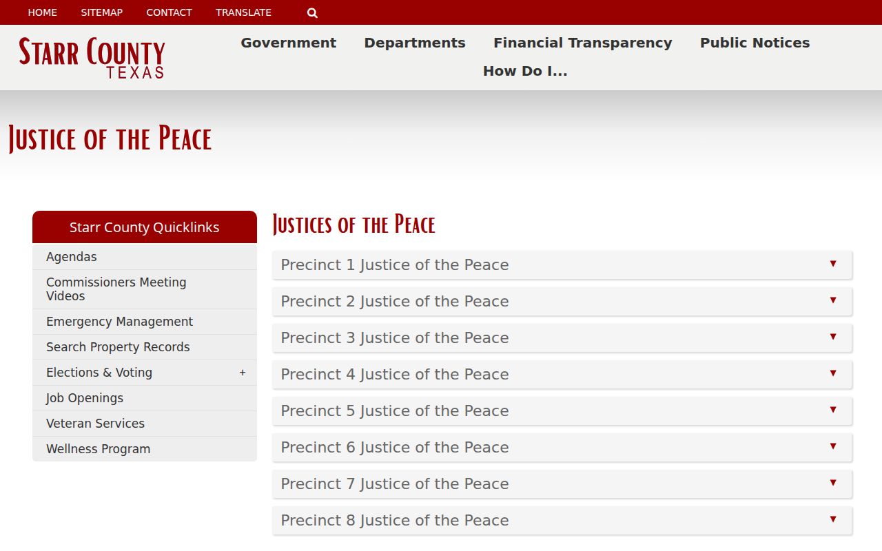 Starr County warrant records: eight JP precinct office directory